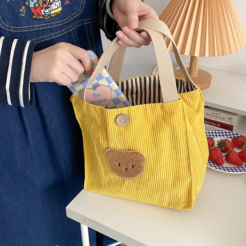 Mini Cute Corduroy Kawaii Bear Tote Bag