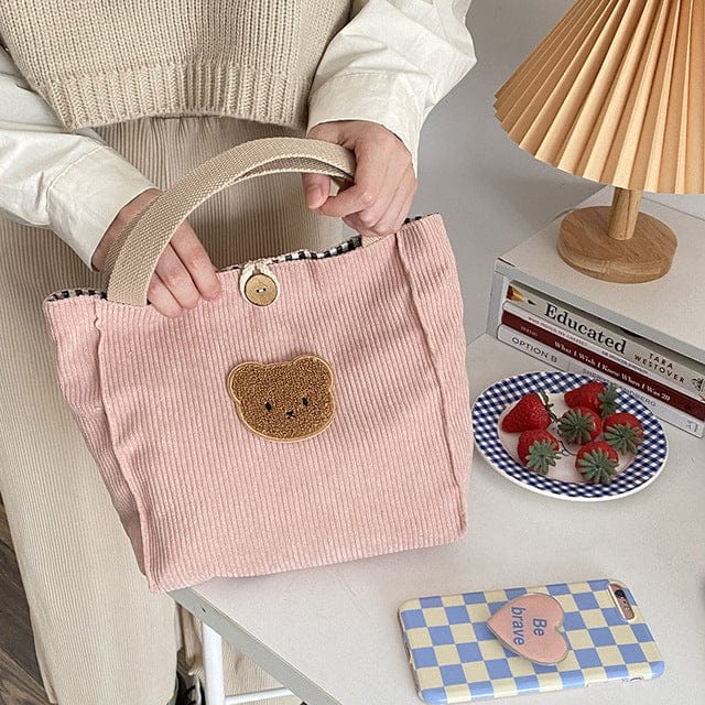 Mini Cute Corduroy Kawaii Bear Tote Bag