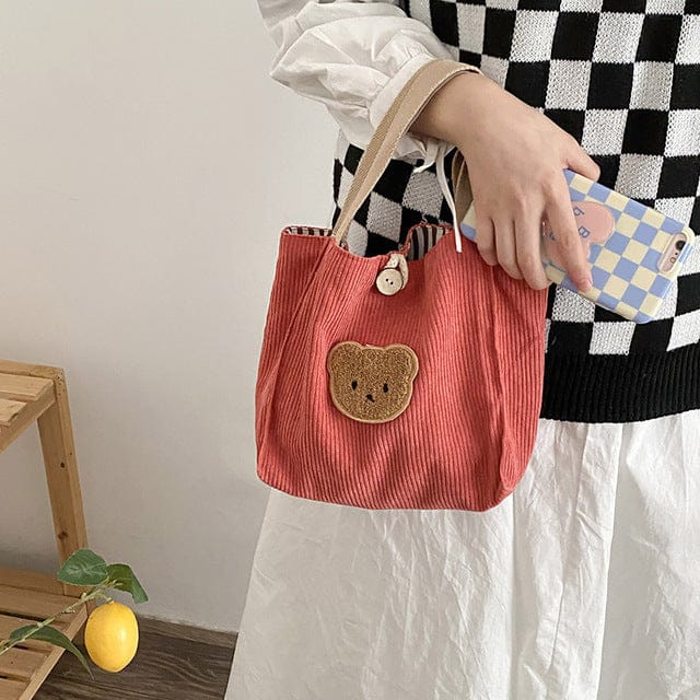 Mini Cute Corduroy Kawaii Bear Tote Bag