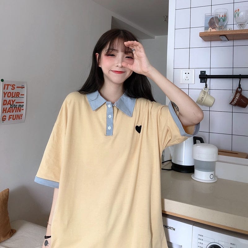 Original Kawaii Love Casual Loose Korean Polo T-shirt