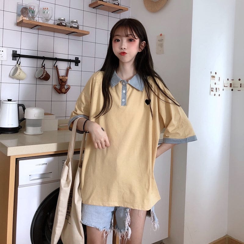 Original Kawaii Love Casual Loose Korean Polo T-shirt