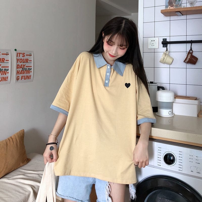 Original Kawaii Love Casual Loose Korean Polo T-shirt