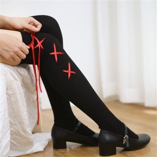 Over Knee Cross Ribbon Stocking Socks