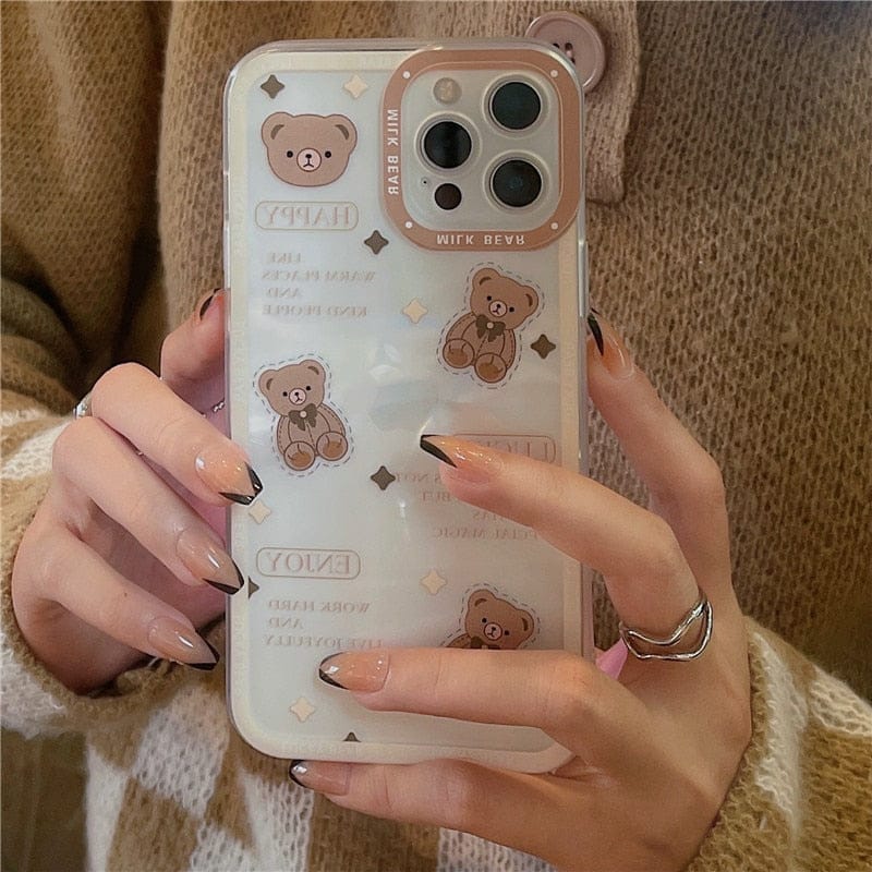 Retro chocolate bear art transparent Phone Case For iPhone