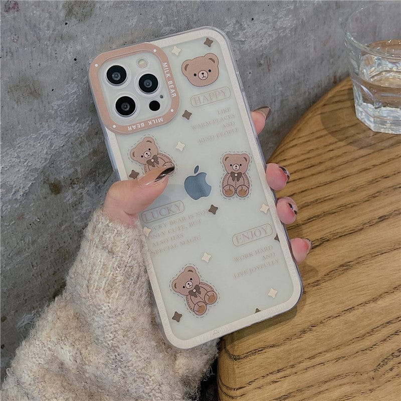 Retro chocolate bear art transparent Phone Case For iPhone