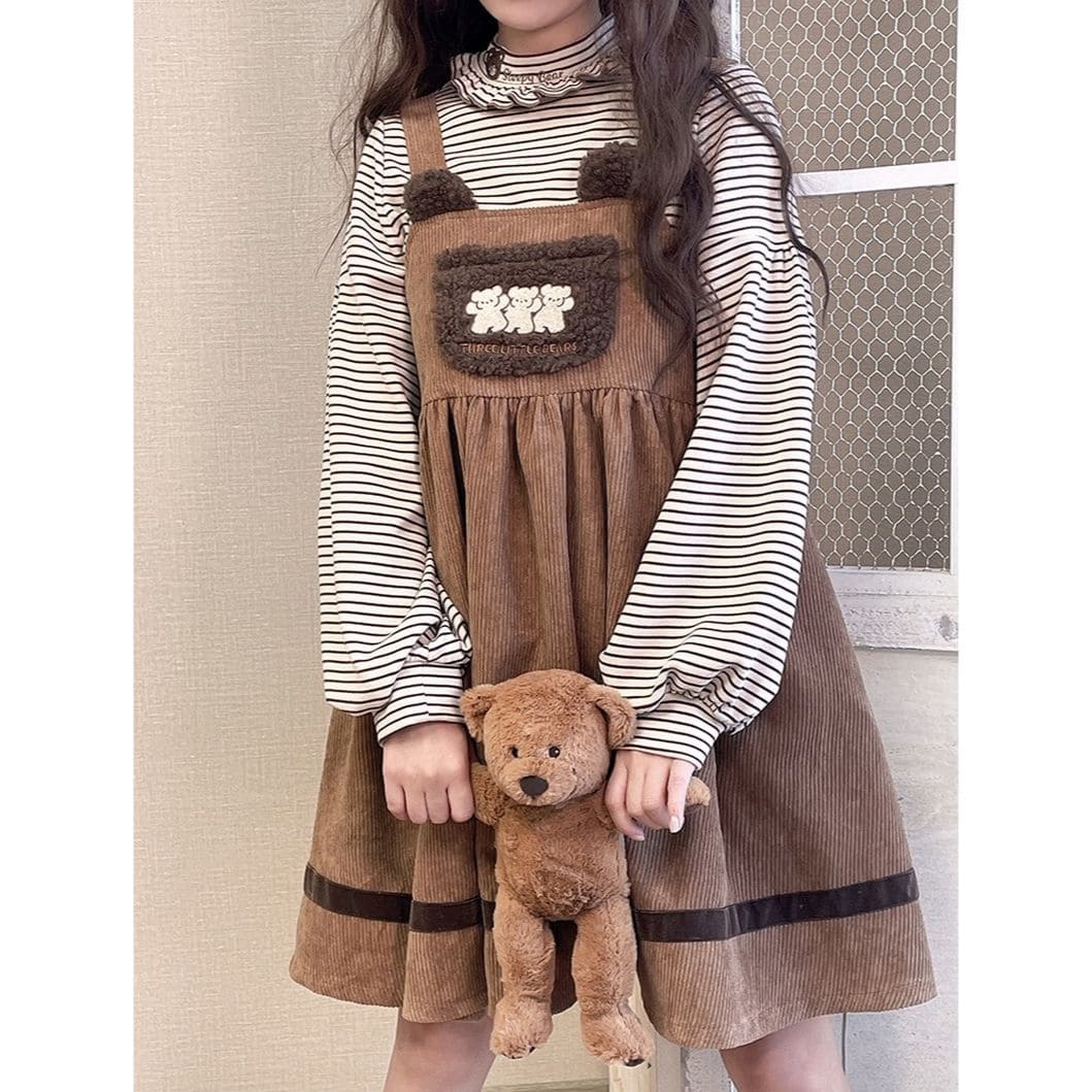 Cute Lolita Sweet Bear Shirt Strap Dress Two Piece Set