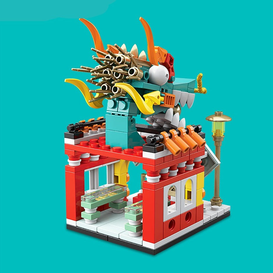 Chinese Lion Dragon Stores Micro Building Sets