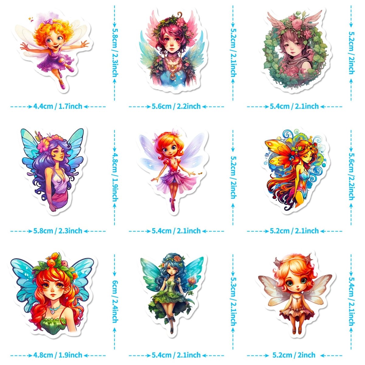 (50 pcs) Beautiful Fairy Stickers for Kids Party Bag Fillers