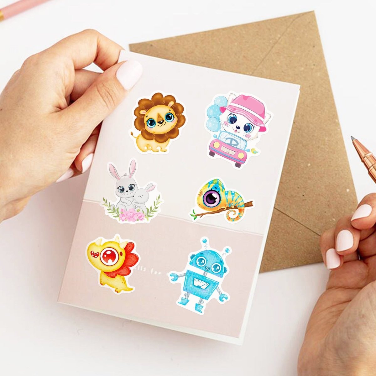 (50 pcs) Cute Cartoon Animal Stickers Big Eyes Waterproof Vinyl Kawaii Stickers