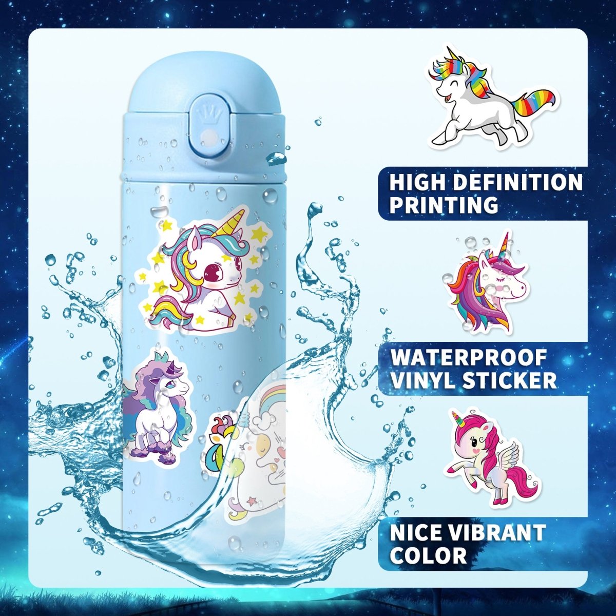 Unicorn Stickers 50Pcs Waterproof Vinyl Wall Decals for Kids Teens