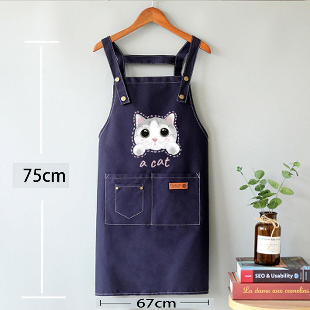 Cat Apron Canvas Cross-back Adjustable Strap with 3 Pockets Kitchen Apron