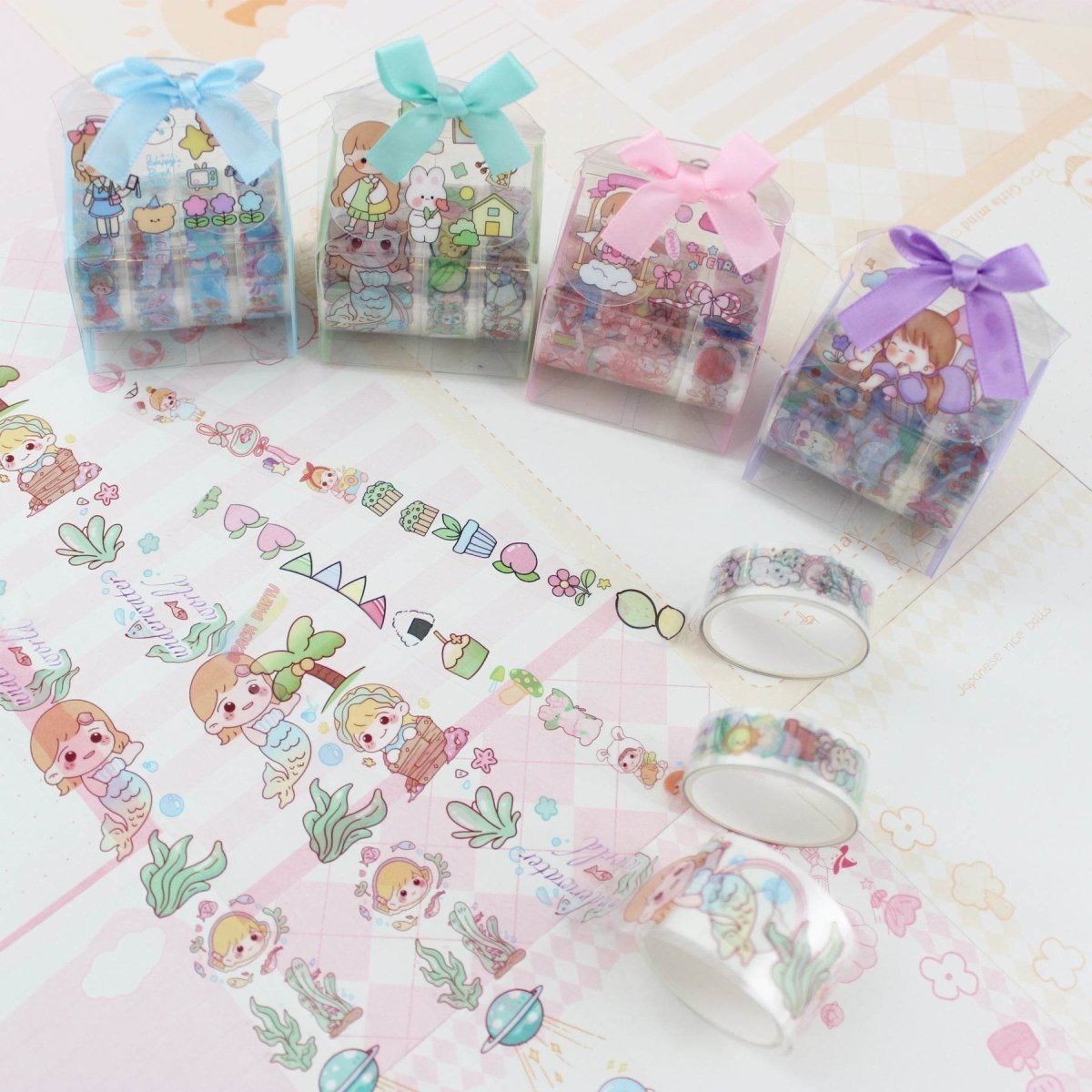 4 Packs Washi Tapes Cute Aesthetic Cartoon Gift Decorative Washi Tape