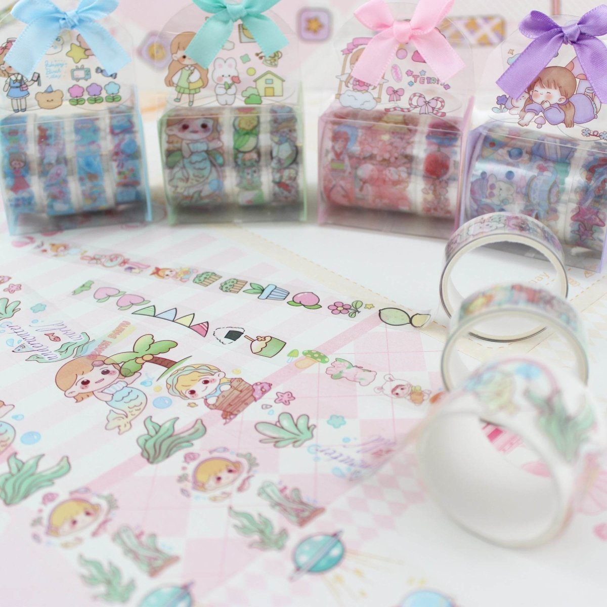 4 Packs Washi Tapes Cute Aesthetic Cartoon Gift Decorative Washi Tape