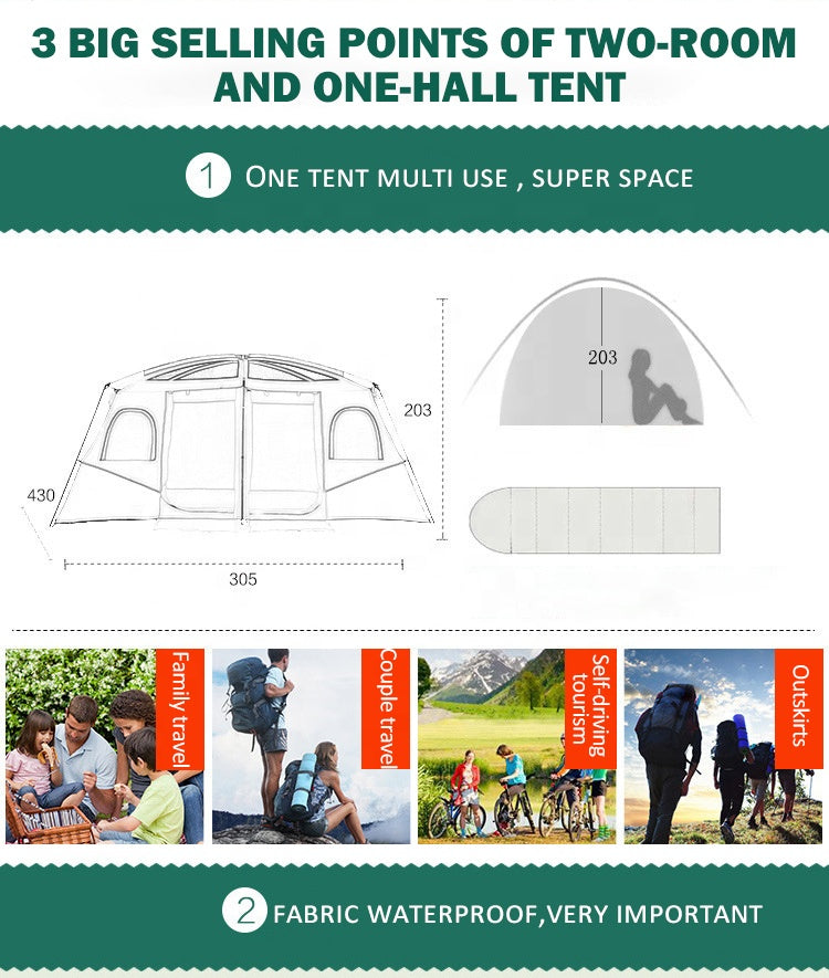 Large Space12 person 2 room Outdoor Camping Tent With Convertible Screen House