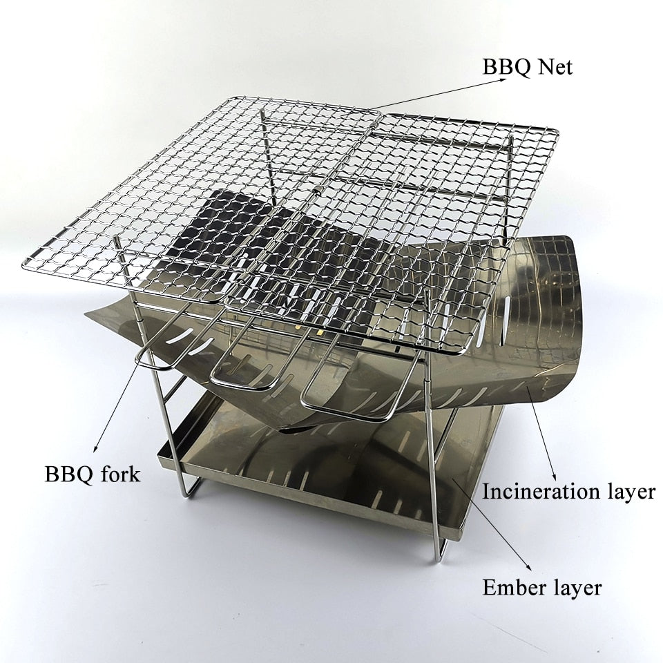 New Ultralight Stainless Steel Folding Camping Barbecue Grill