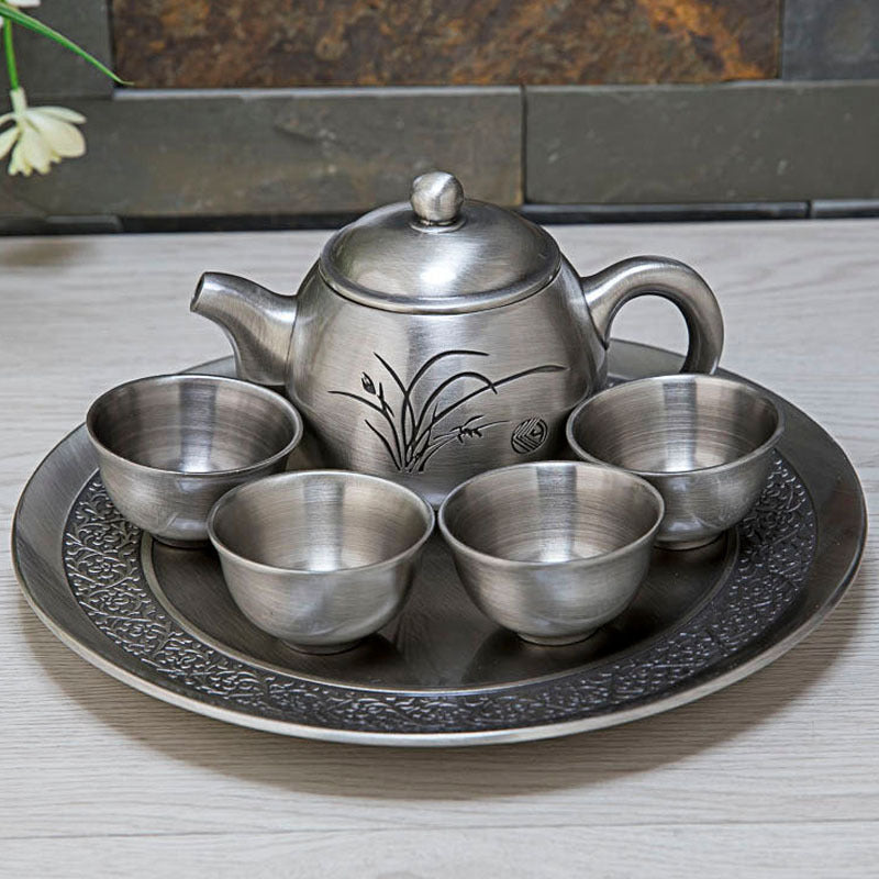 Japanese Style Alloy Metal Craft Orchid Creative Tea Set Gift Set