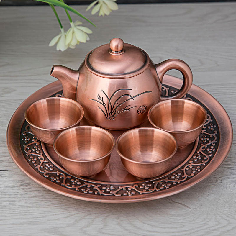 Japanese Style Alloy Metal Craft Orchid Creative Tea Set Gift Set