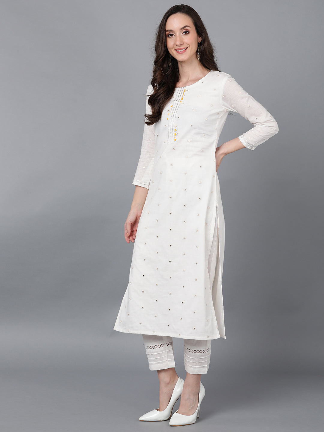 Ahika Women Cotton Solid Kurta Trousers With