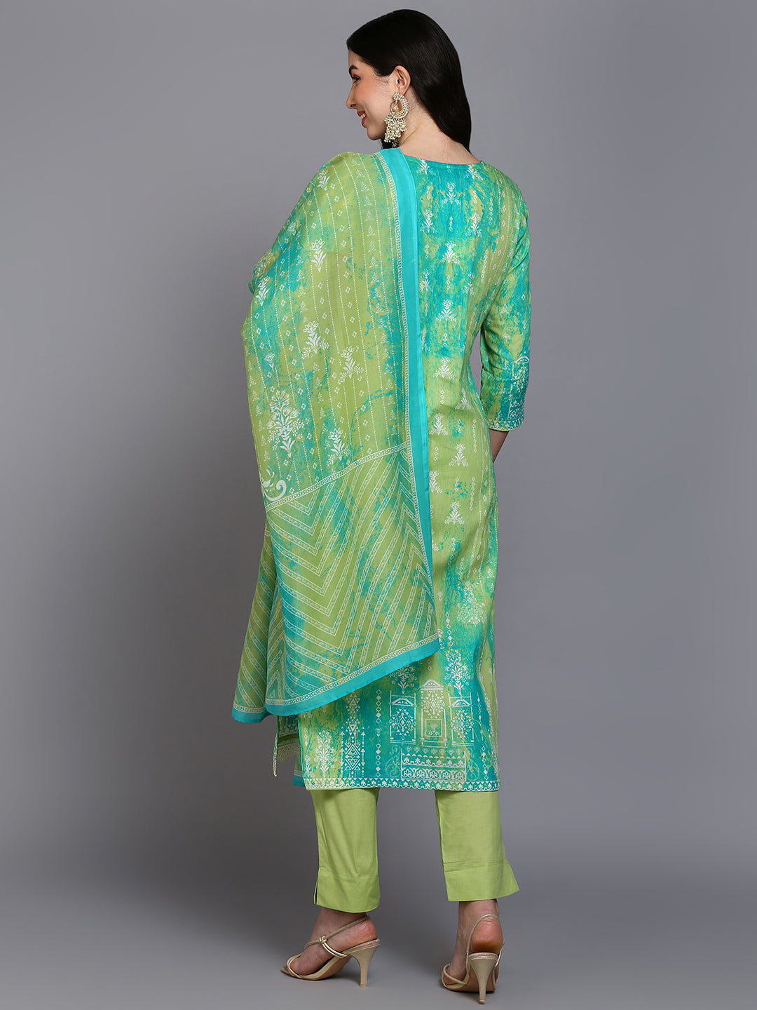 Cotton Green Printed Straight Kurta Pant With