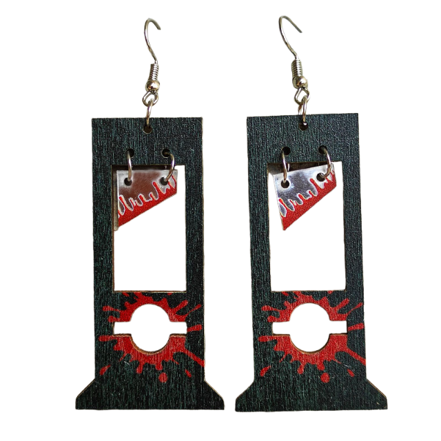 Guillotine Bloodstained Wood Earrings