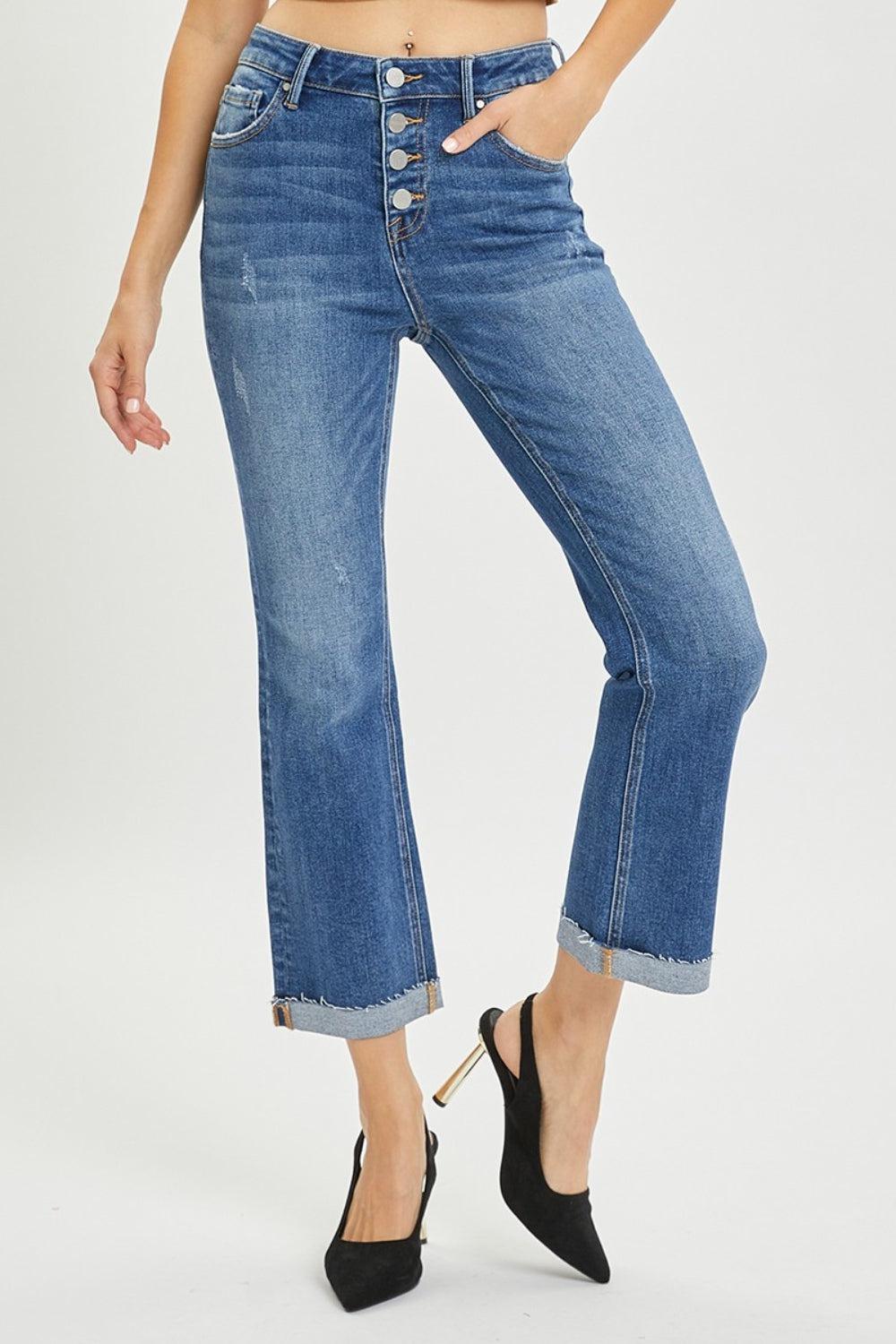 RISEN Modish Button Fly Cropped Bootcut Jeans