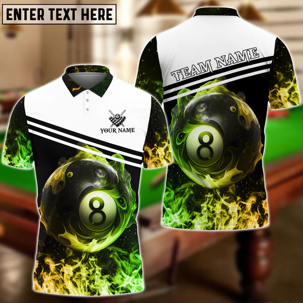 8 Ball Smoke Billiards New Fire Customized Name 3D Polo Shirt/ Gift for Billiard Player