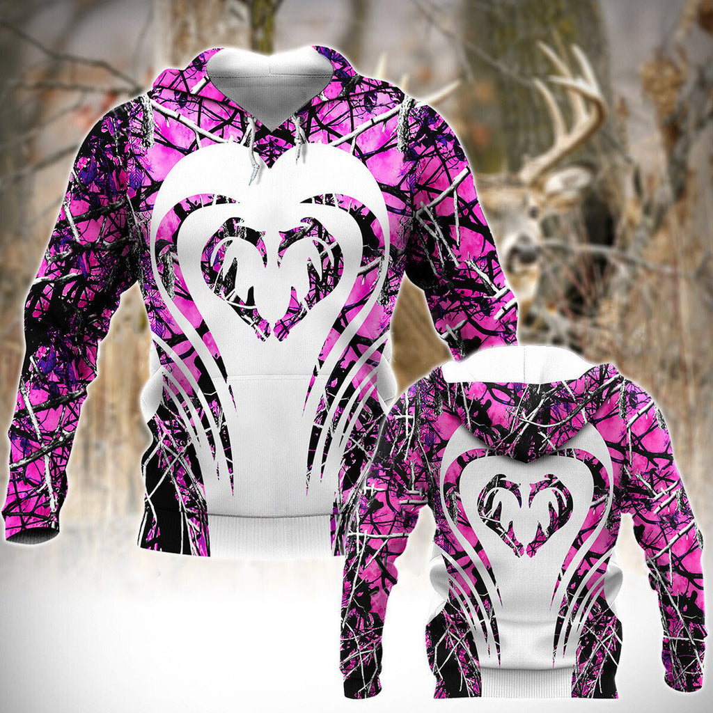 Heart Shape Dear Horns Pink Camouflage Hunting Shirt/ 3D Hoodie for Women