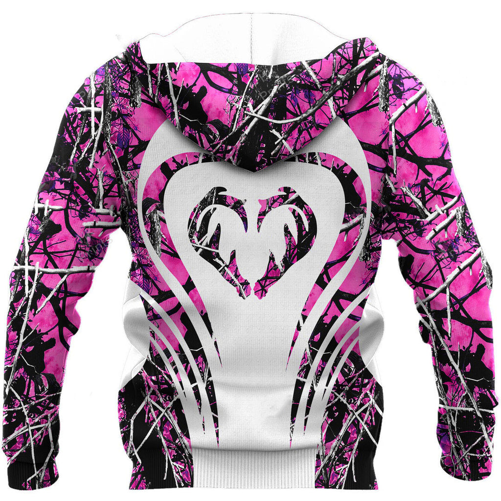 Heart Shape Dear Horns Pink Camouflage Hunting Shirt/ 3D Hoodie for Women