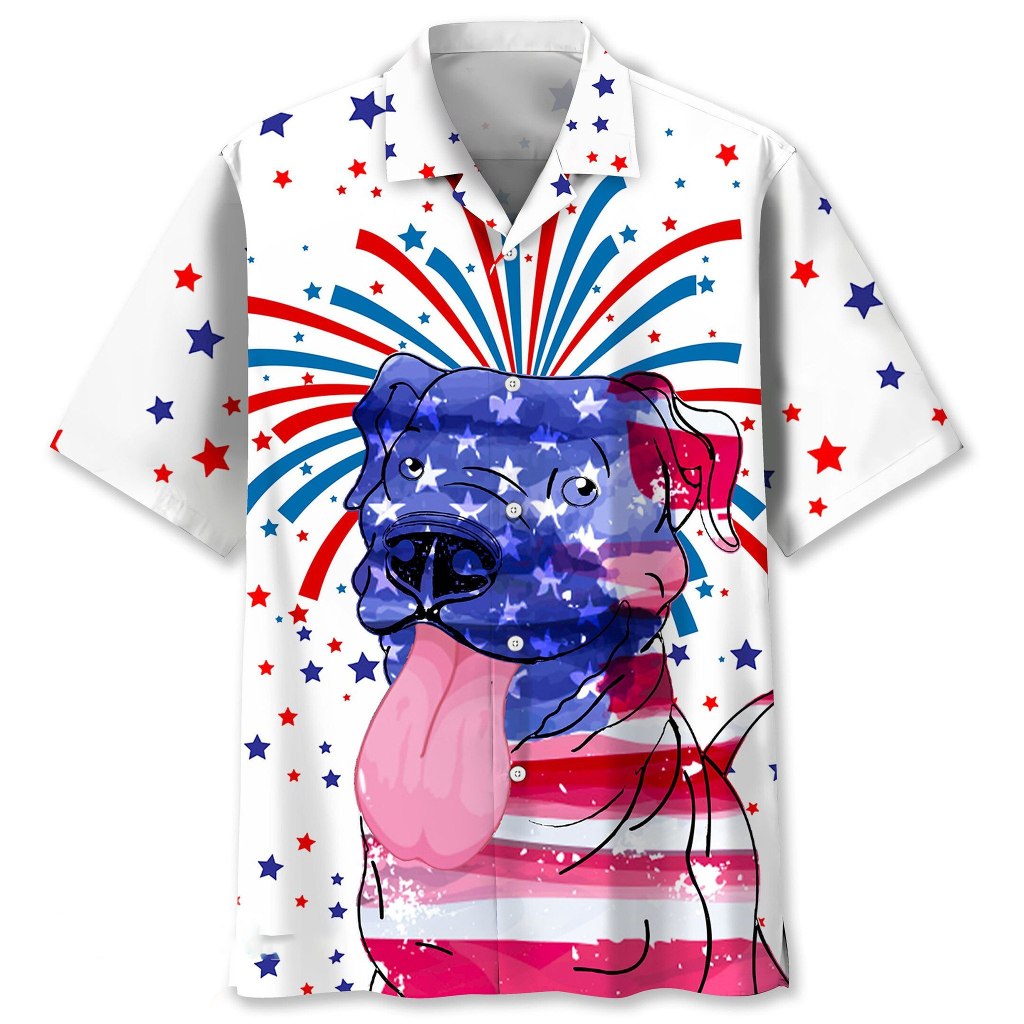 3D All Over Print Pitbull Dog Independence Day Hawaii Hawaiian Shirt
