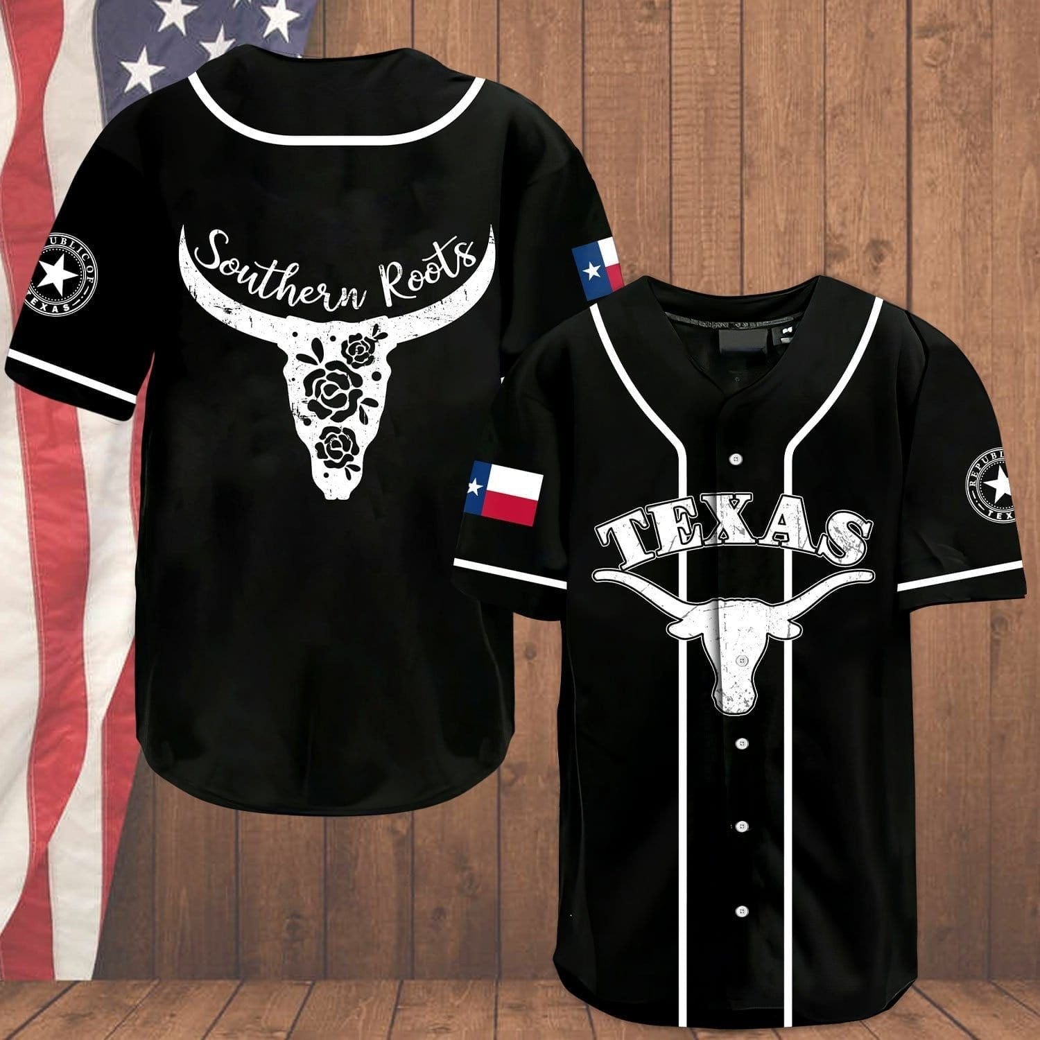 Texas Southern Roots Baseball Jersey/ Texas Black and White Baseball Shirt