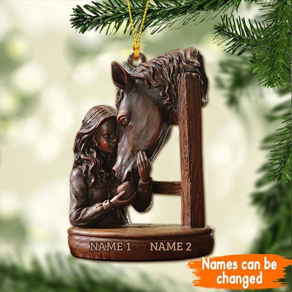 Personalized Girl With Horse Ornament Horse Lover Christmas Gifts For Her/ 2D Flat Ornament