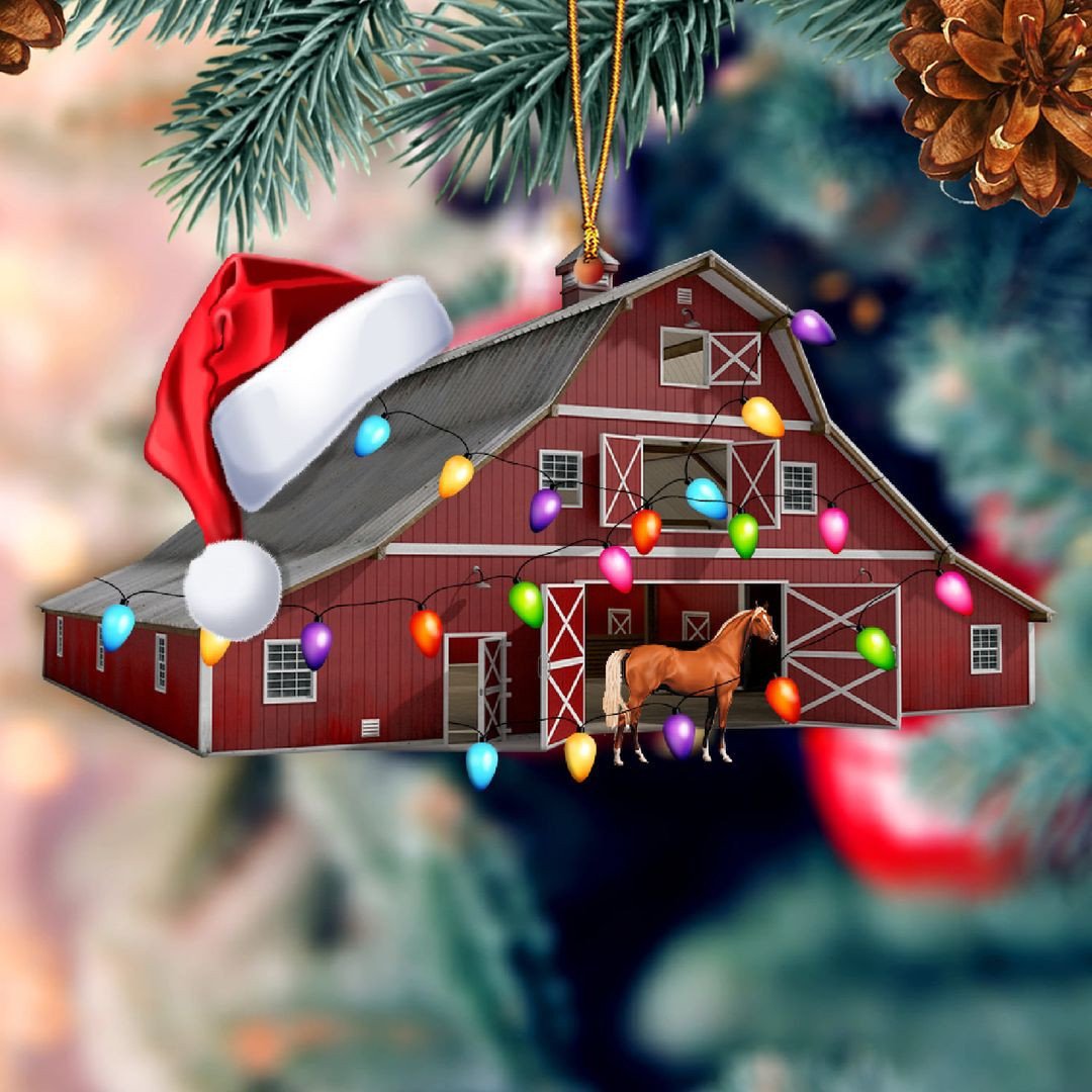 Farm Santa With Horse Ornament Christmas Farmhouse Decor Hanging Ornament Horse Lovers Gifts/ 2D Flat Ornament
