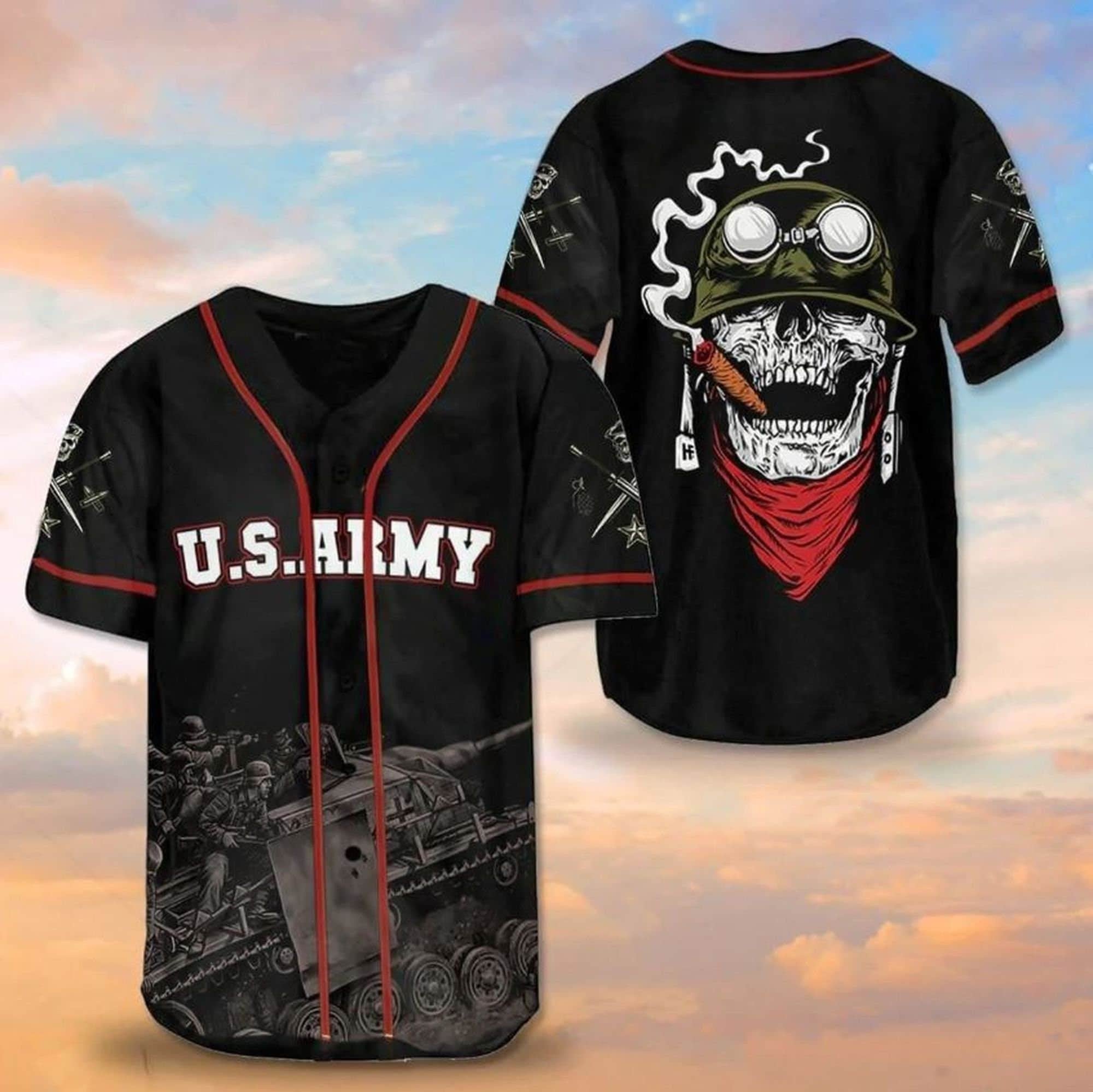U.S. Army Military Skull Baseball Jersey/ Idea Gift for Army Veteran