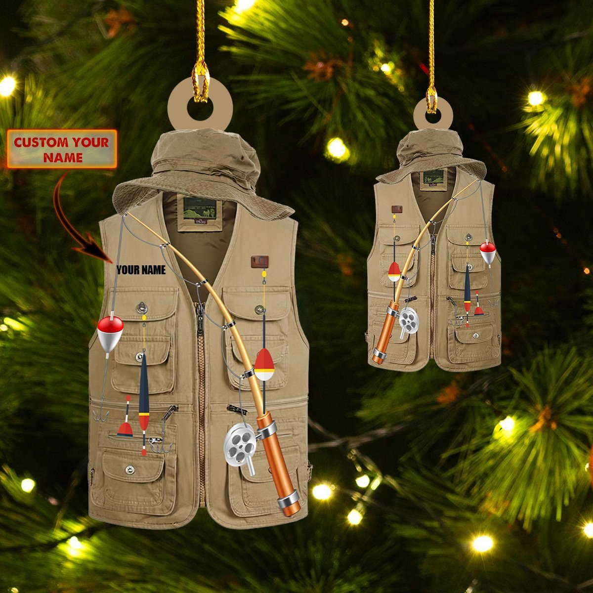 Personalized Fishing Vest Custom Shaped Acrylic Ornament for Fishing Lovers/ 2D Flat Ornament