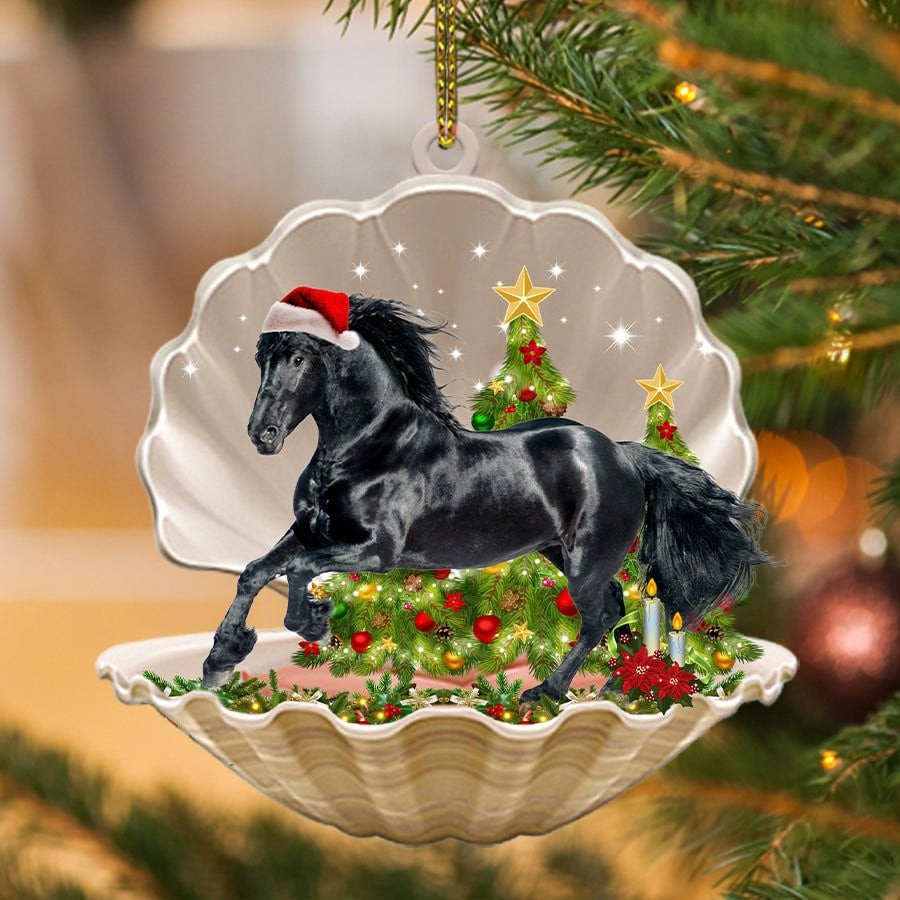 Black Horse in Pearl Horse Christmas Ornament Flat Acrylic