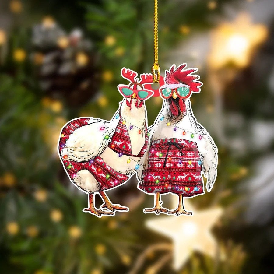 Customized Chicken Christmas Ornament for Farmer/ Custom Shape Acrylic Chicken Ornament/ 2D Flat Ornament