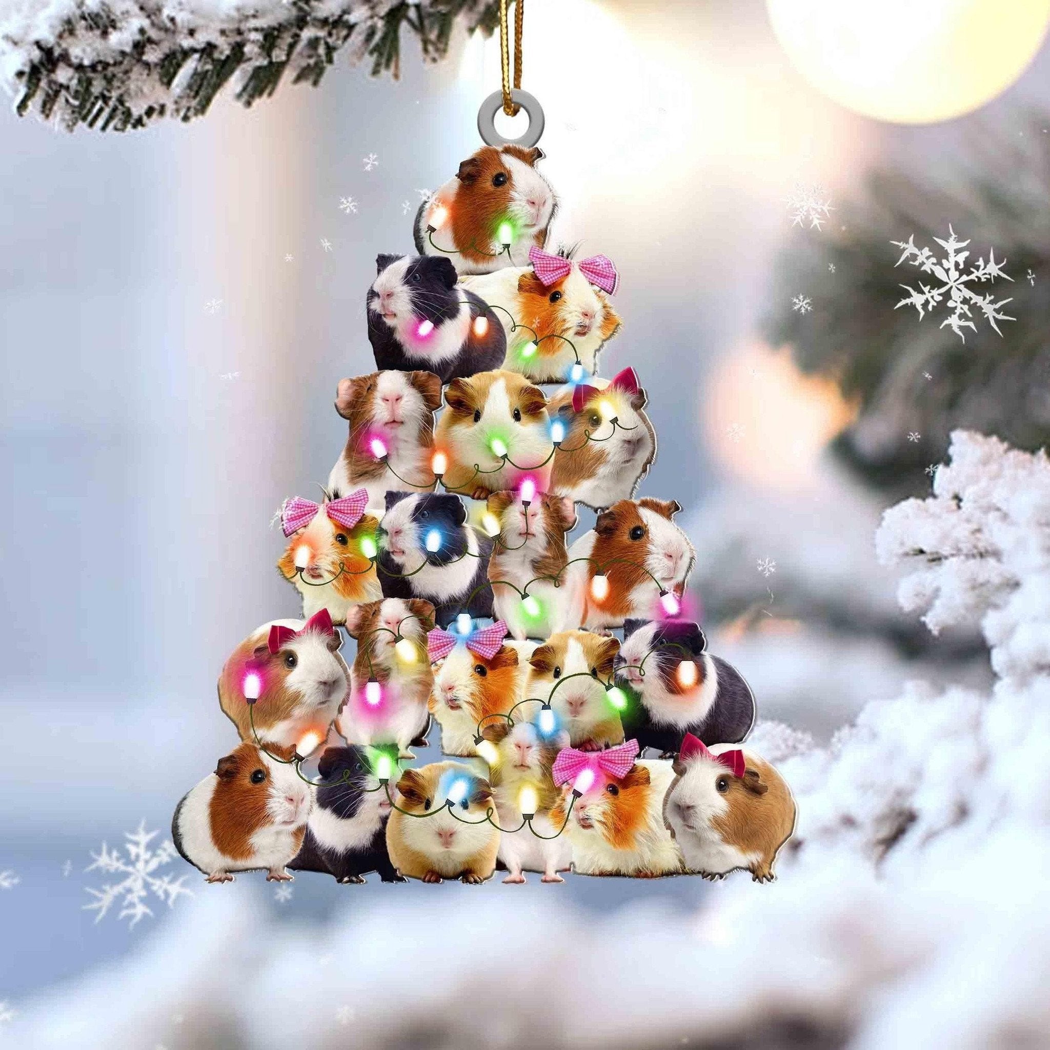 Guinea Pig Christmas Tree Shaped Ornament For Guinea Pig Lovers Flat Acrylic Ornament