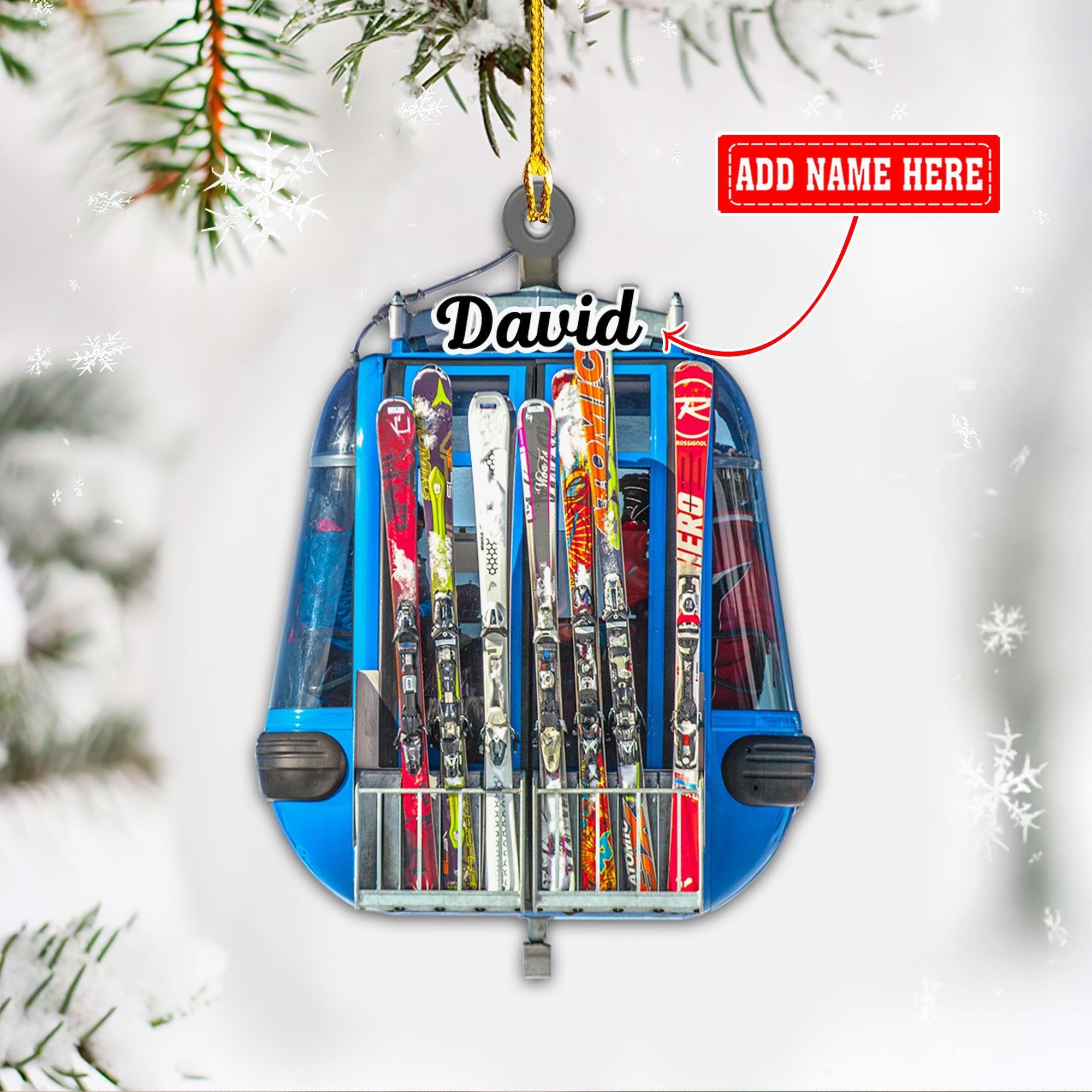 Personalized Skiing Sky Lift Christmas Acrylic Ornaments/ Gift for Snowboarding Lover