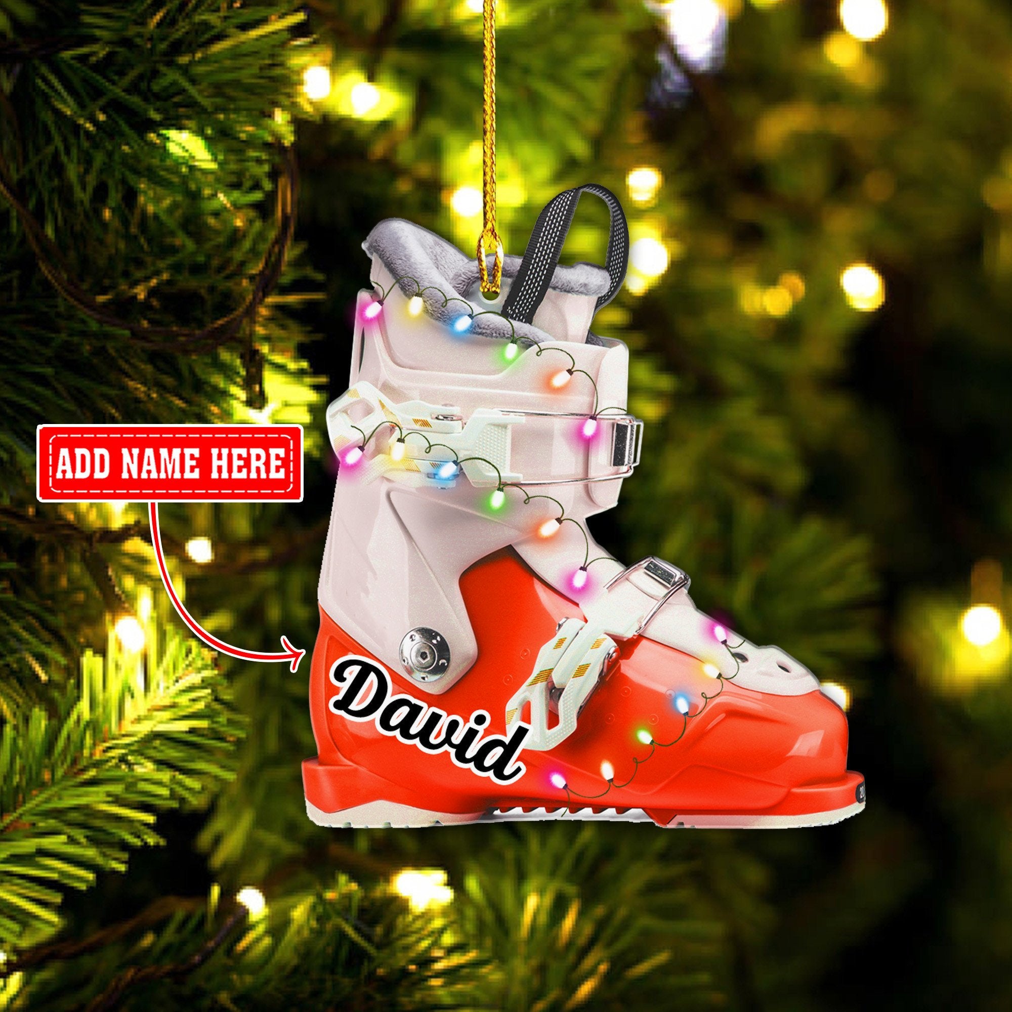 Personalized Multi Color Skiing Boot Christmas Acrylic Ornaments/ 2D Flat Ornament for Snowboarding Lover