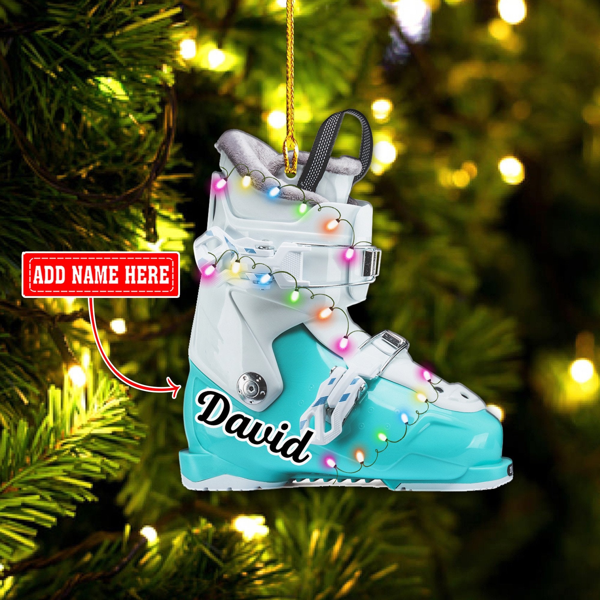 Personalized Multi Color Skiing Boot Christmas Acrylic Ornaments/ 2D Flat Ornament for Snowboarding Lover