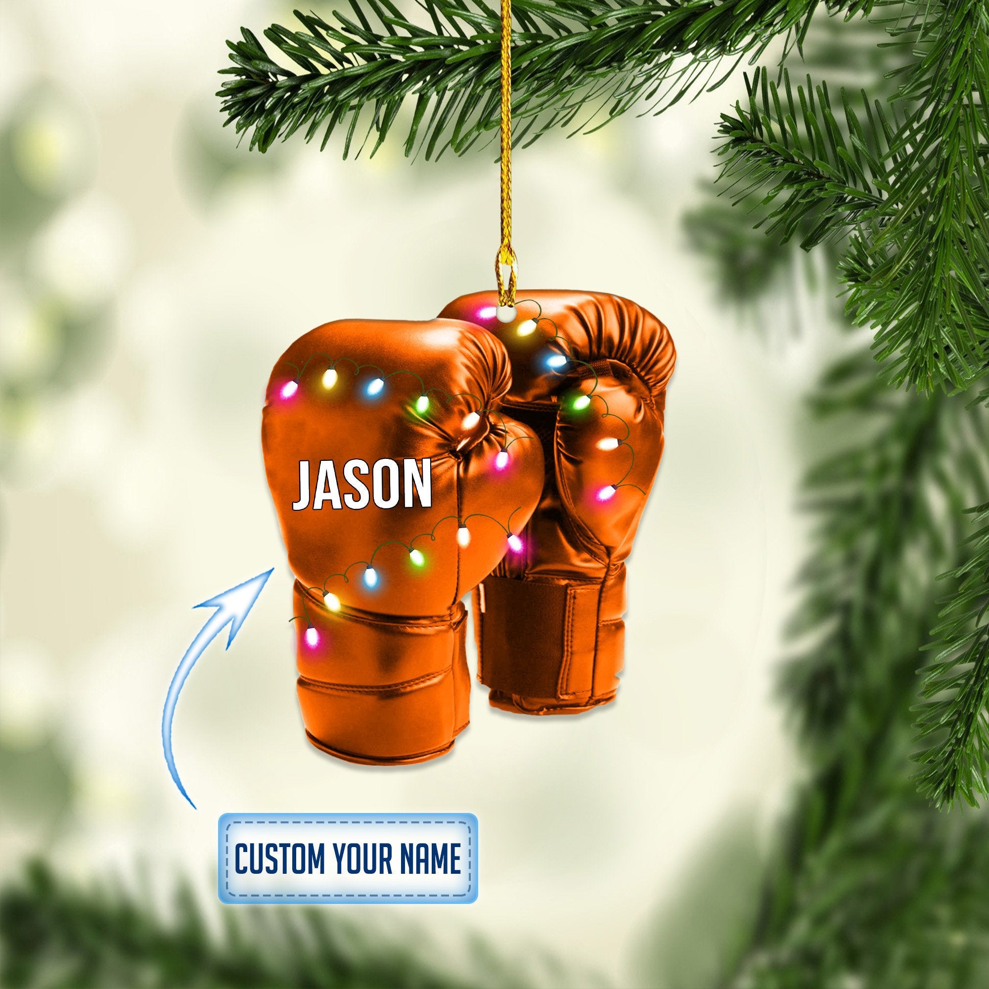 Personalized Boxing Glove Multi Color Christmas Ornaments/ 2D Flat Ornament for Boxing Lover