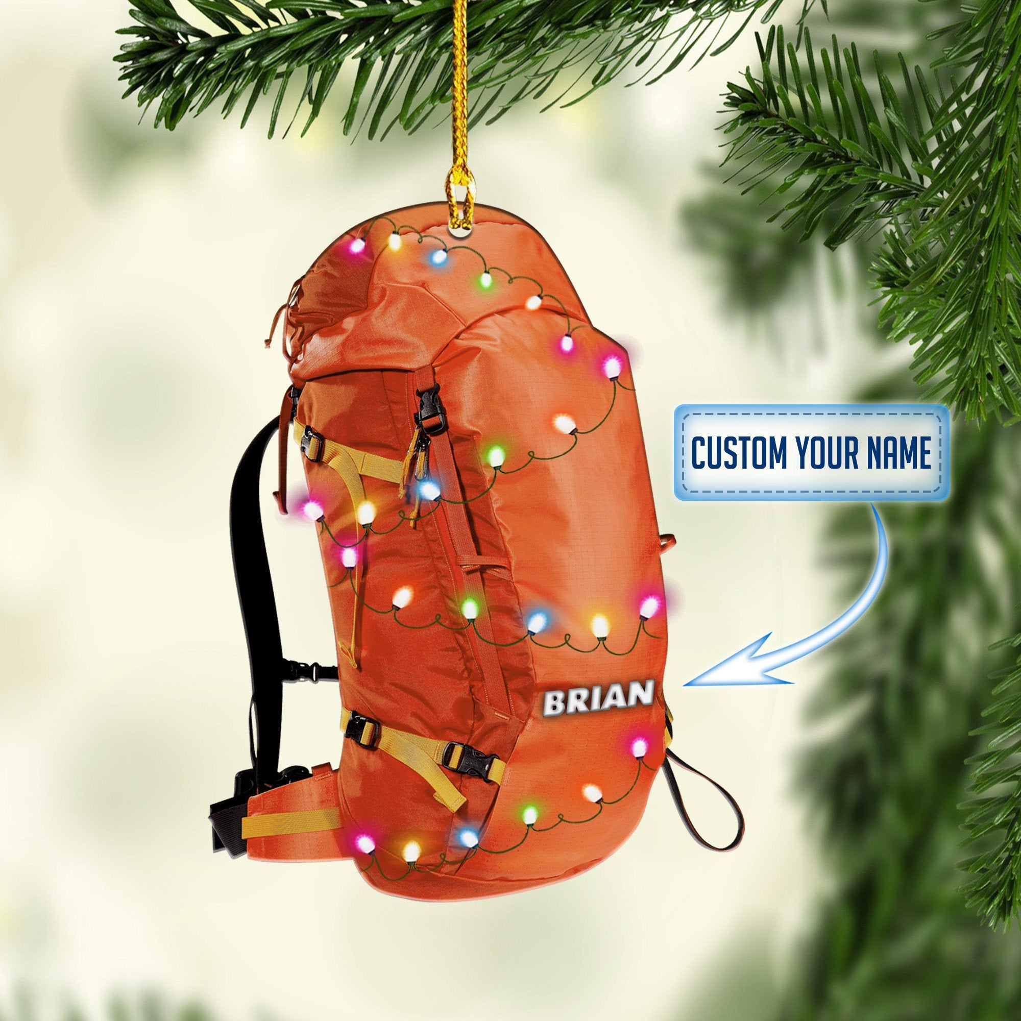 Personalized Backpacking hiking Multi Color Christmas Ornaments/ 2D Flat Ornament for Hiking Lover