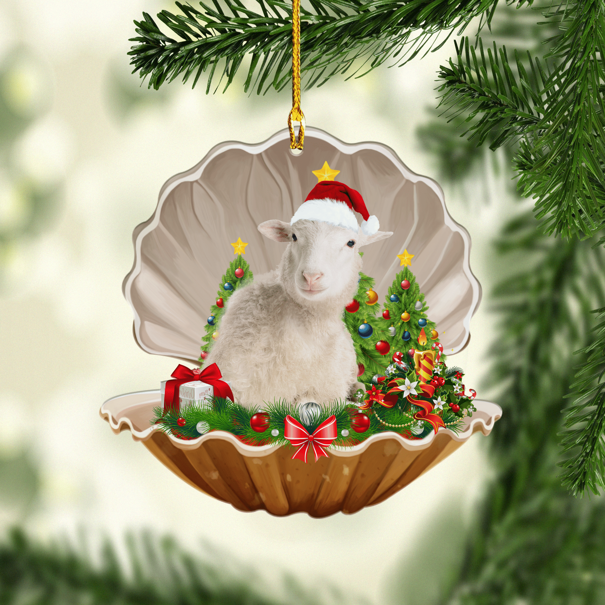 Sheep Pearl In Christmas Acrylic Shaped Ornaments/ Gift for Farmer