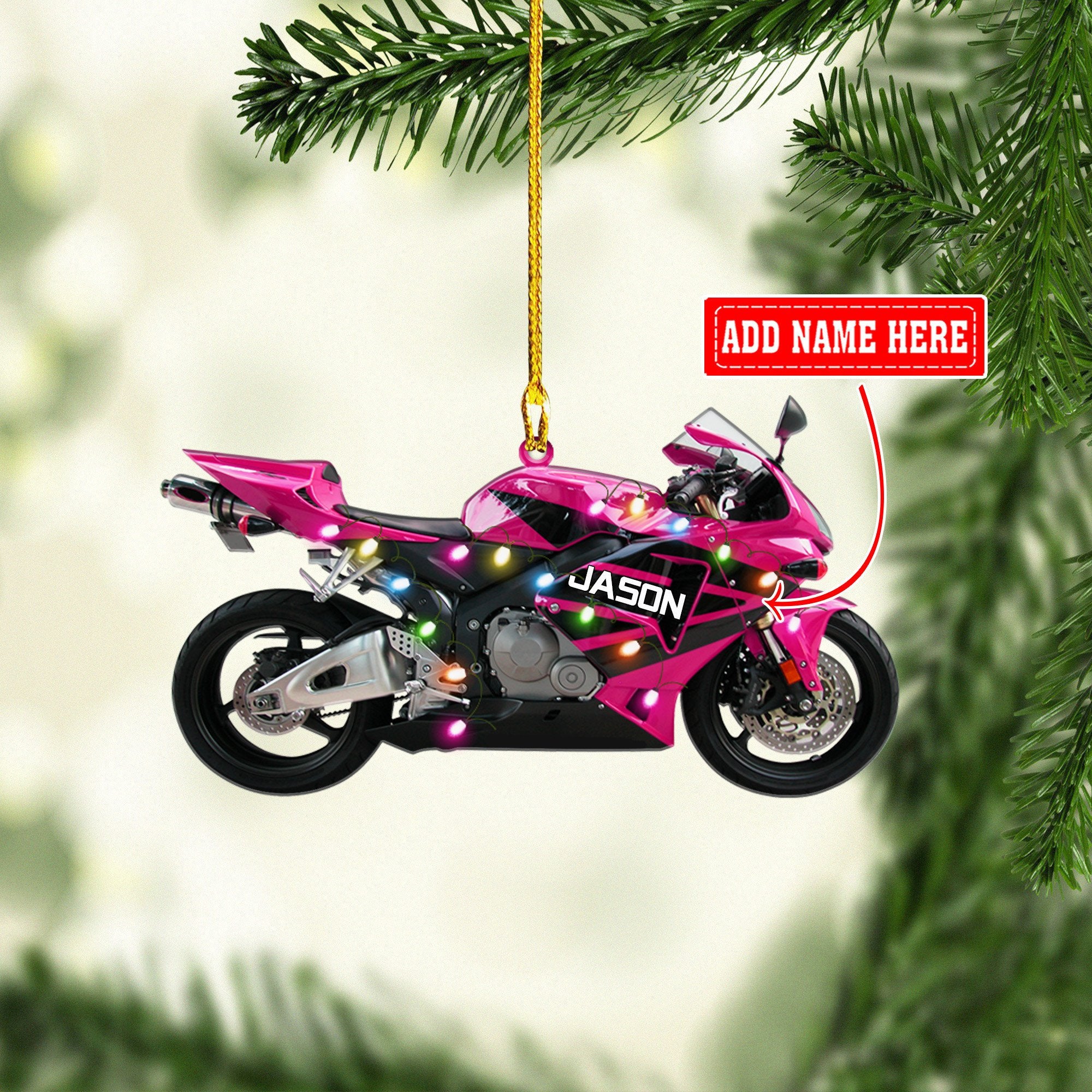 Personalized Name Motocross Multicolor Christmas Ornaments/ 2D Flat Ornament for Motorcycle Lover
