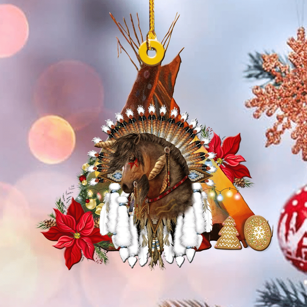Personalized Native Horses Protect Place Christmas Acrylic Ornaments/ Gift for Native American