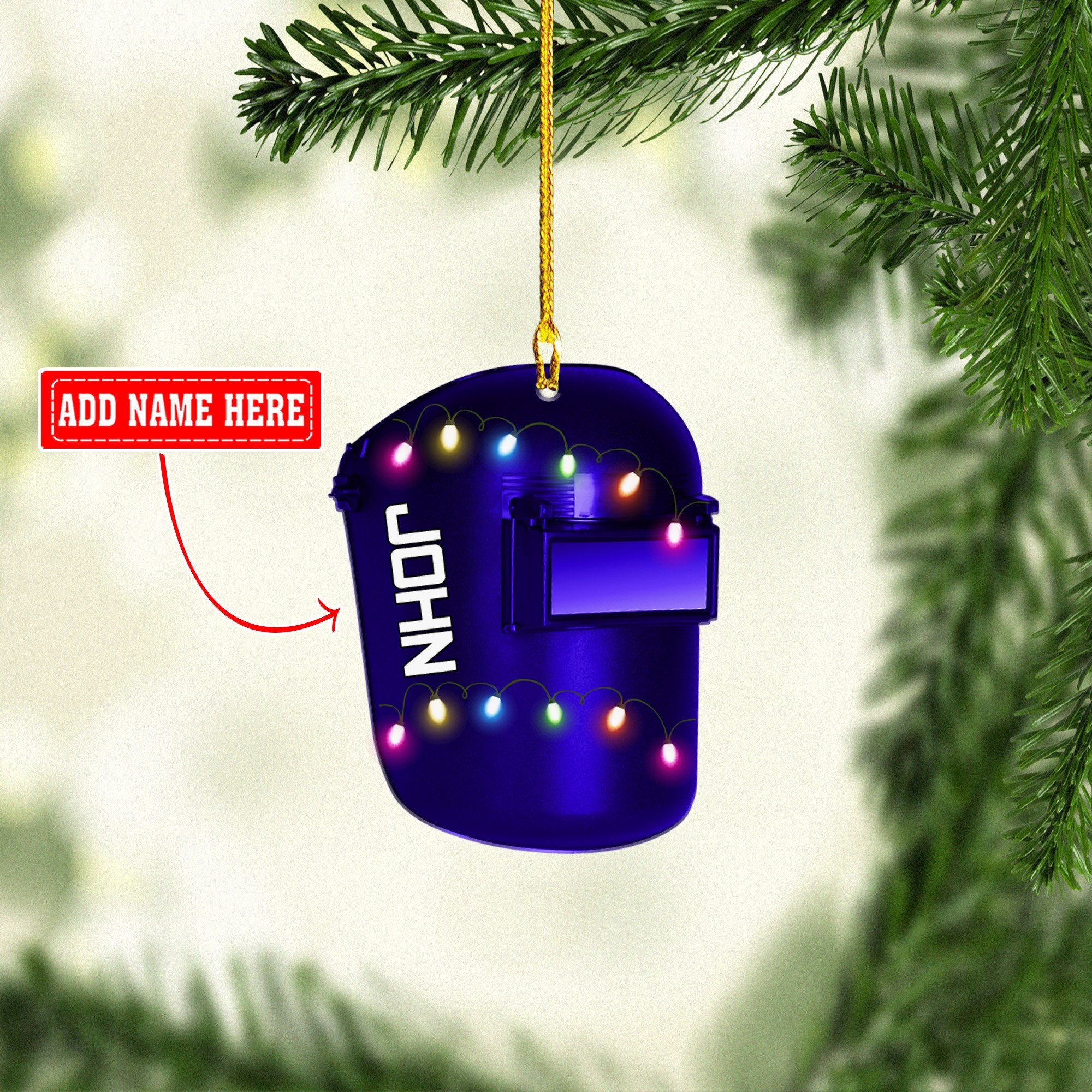 Personalized Welder Helmet Multi Color Light Christmas Ornaments/ 2D Flat Ornament