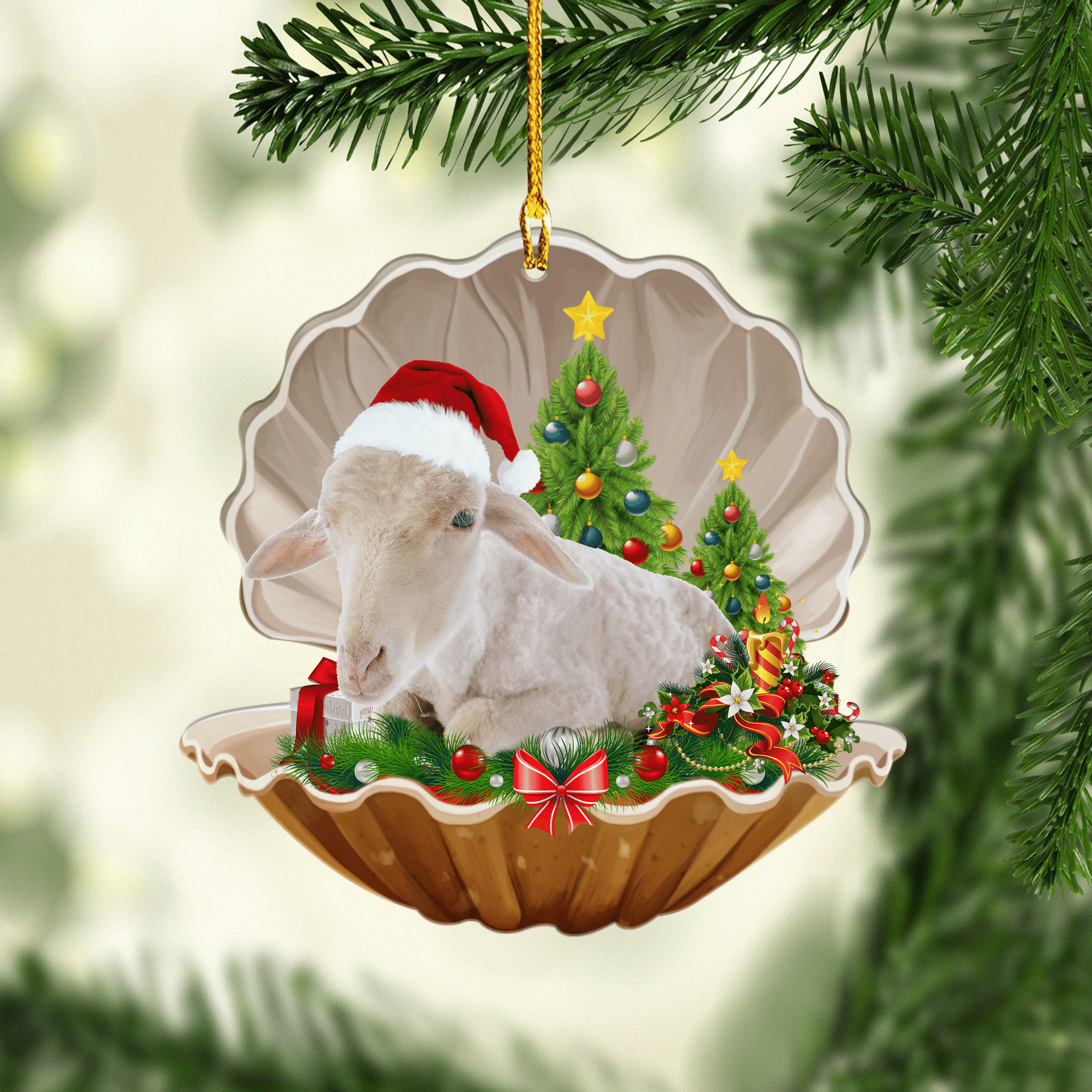 Sheep Pearl In Christmas Acrylic Shaped Ornaments/ Gift for Farmer