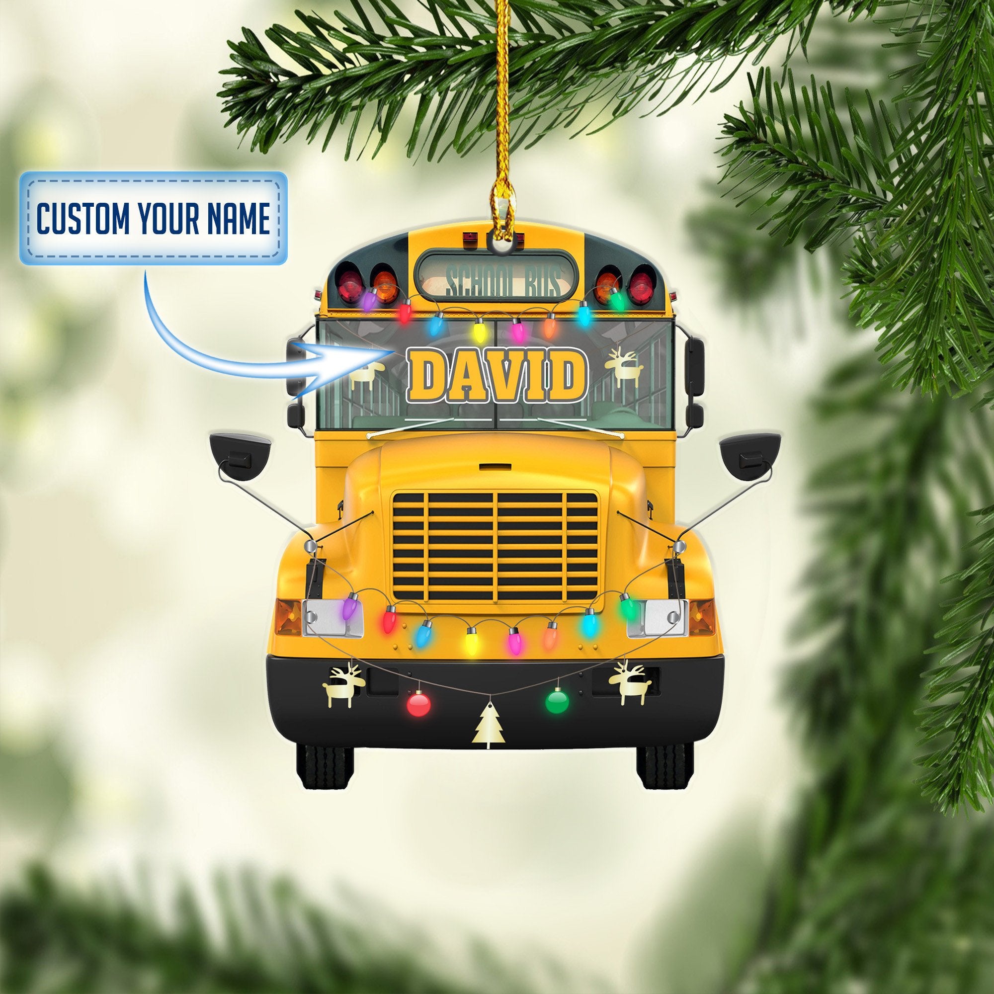 Personalized School Bus Light Christmas Shaped Acrylic Ornaments/ Gift for Men/ Driver Bus Gift