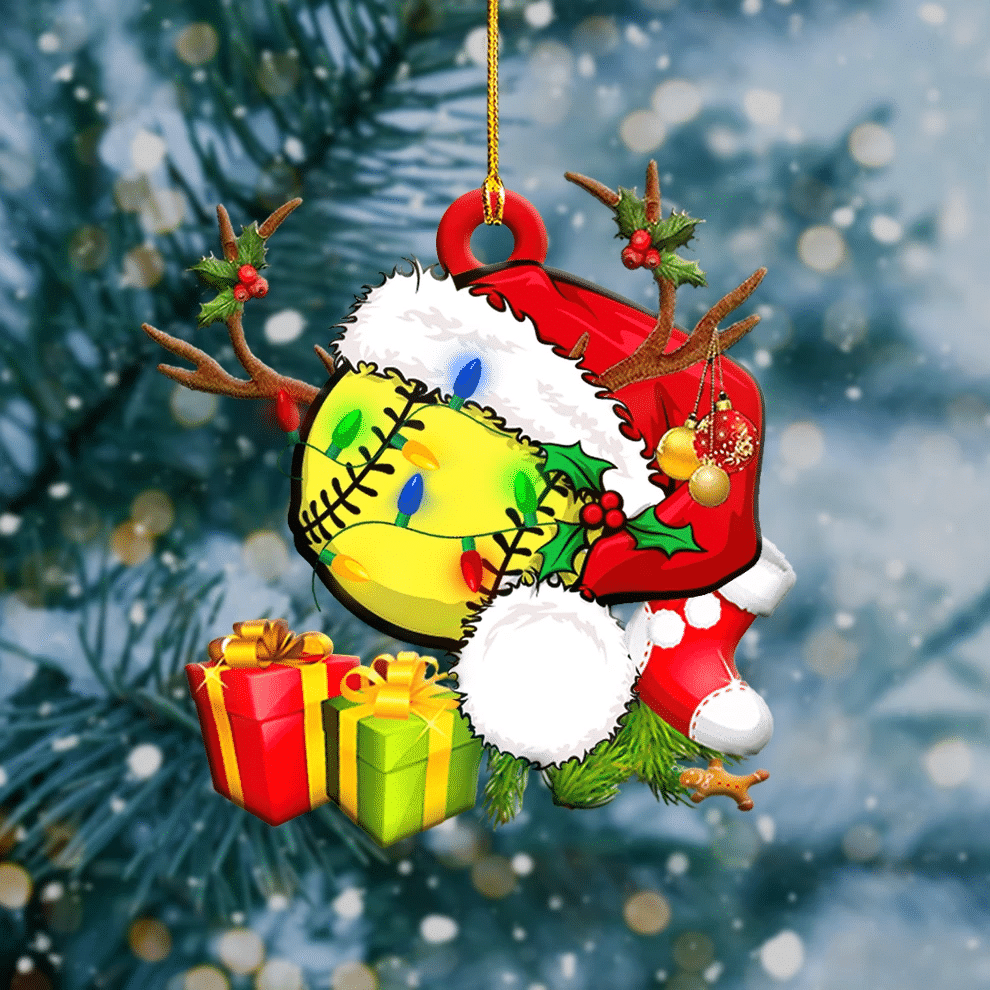 Softball Christmas Tree Christmas Acrylic Ornaments/ Gift for Softball Lover