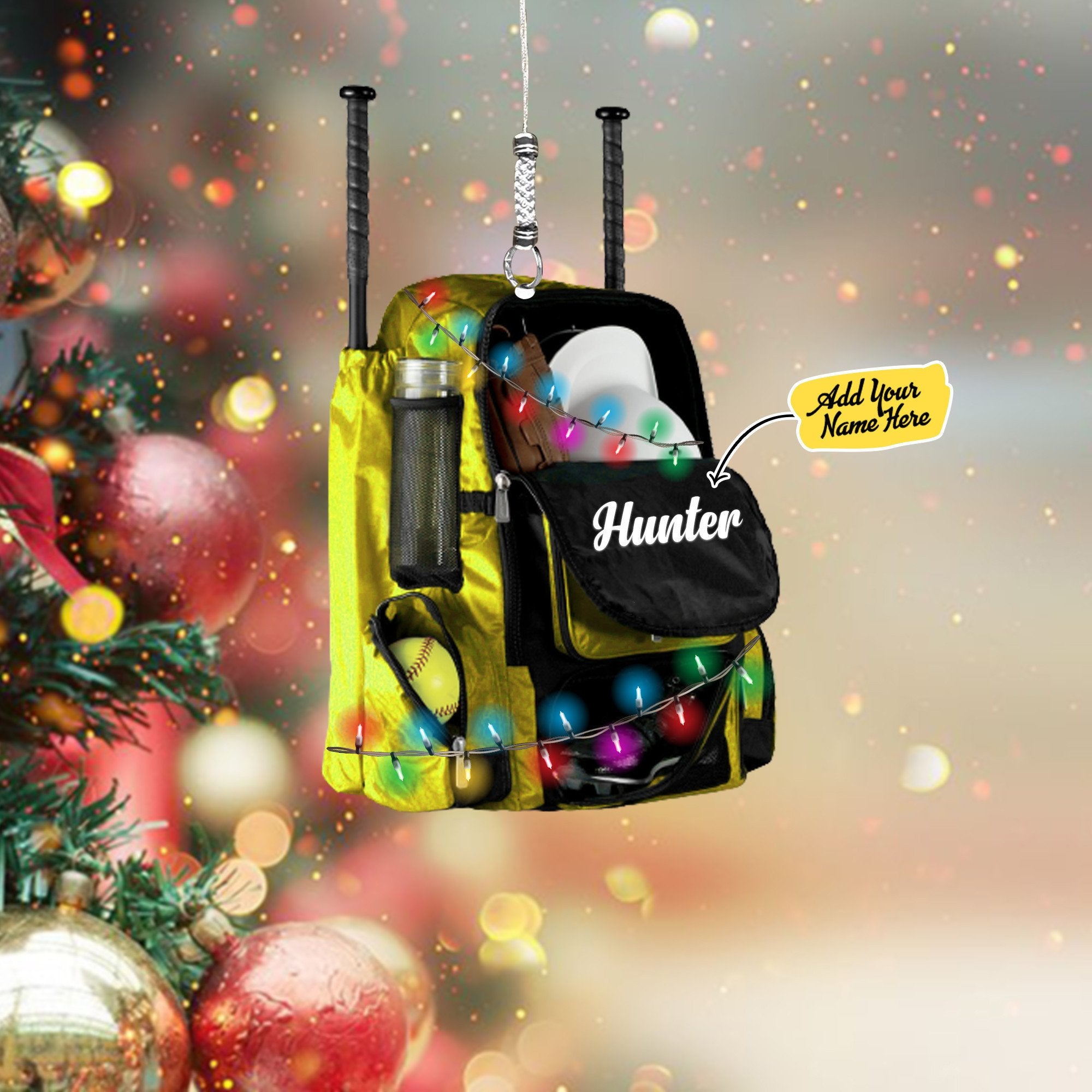 Personalized Multi Color Softball Bag Christmas Acrylic Ornaments/ 2D Flat Ornament for Softball Players
